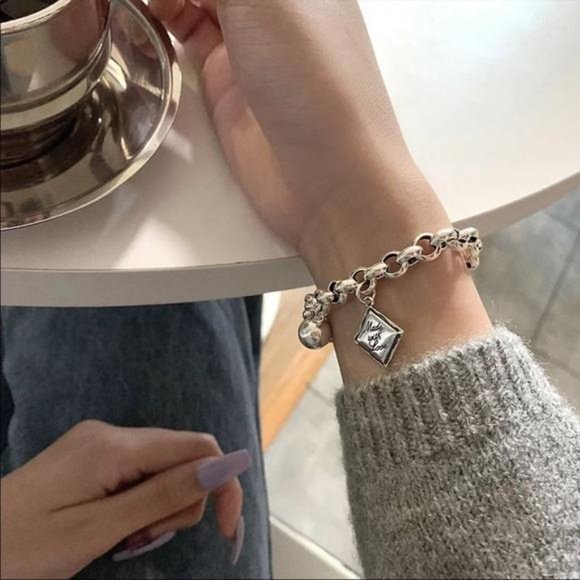 NEW ENGLISH SQUARE 925 STERLING SILVER BRACELET - Picture 3 of 5